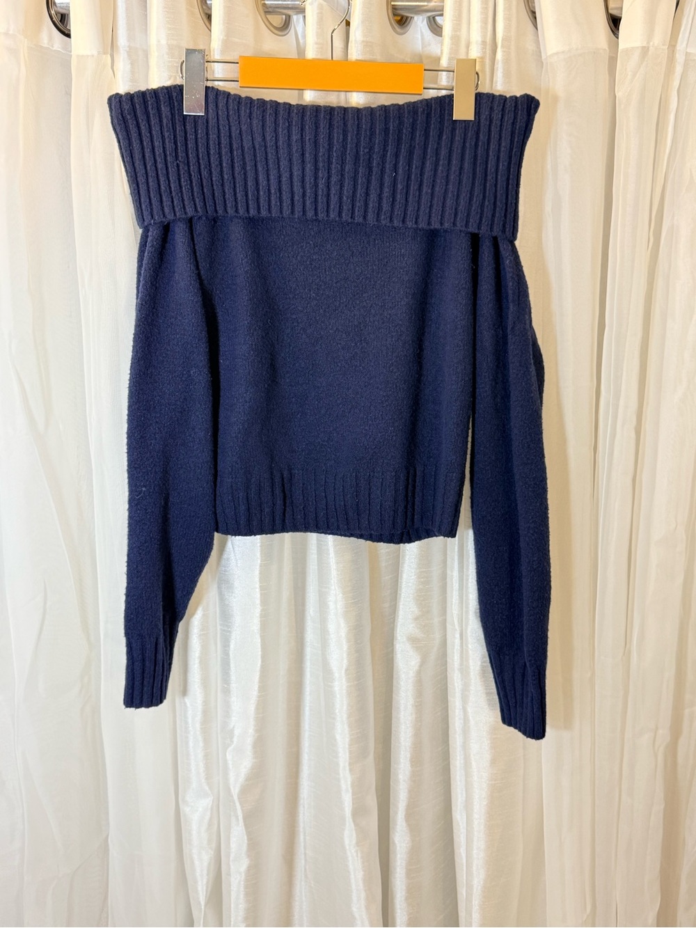 Hollister Off-the-Shoulder Ribbed Navy Sweater